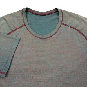 Lululemon‎ Metal Vent Shirt Mens Medium Red Teal Short Sleeve Athletic